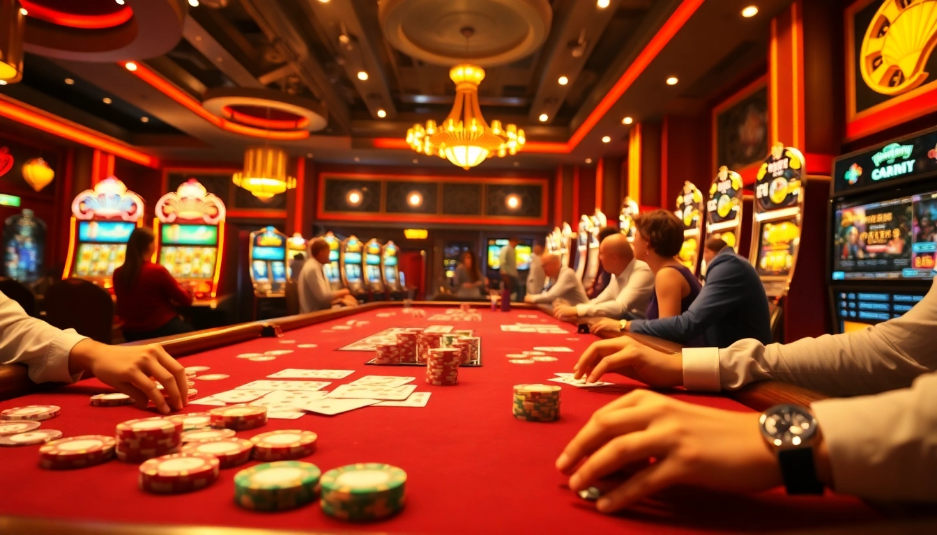 Experience the thrilling gameplay at HOT789 with vibrant casino elements and engaging players at the table.