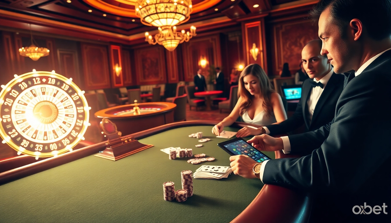 Players engaged in a high-stakes game at Oxbet's luxurious casino table.