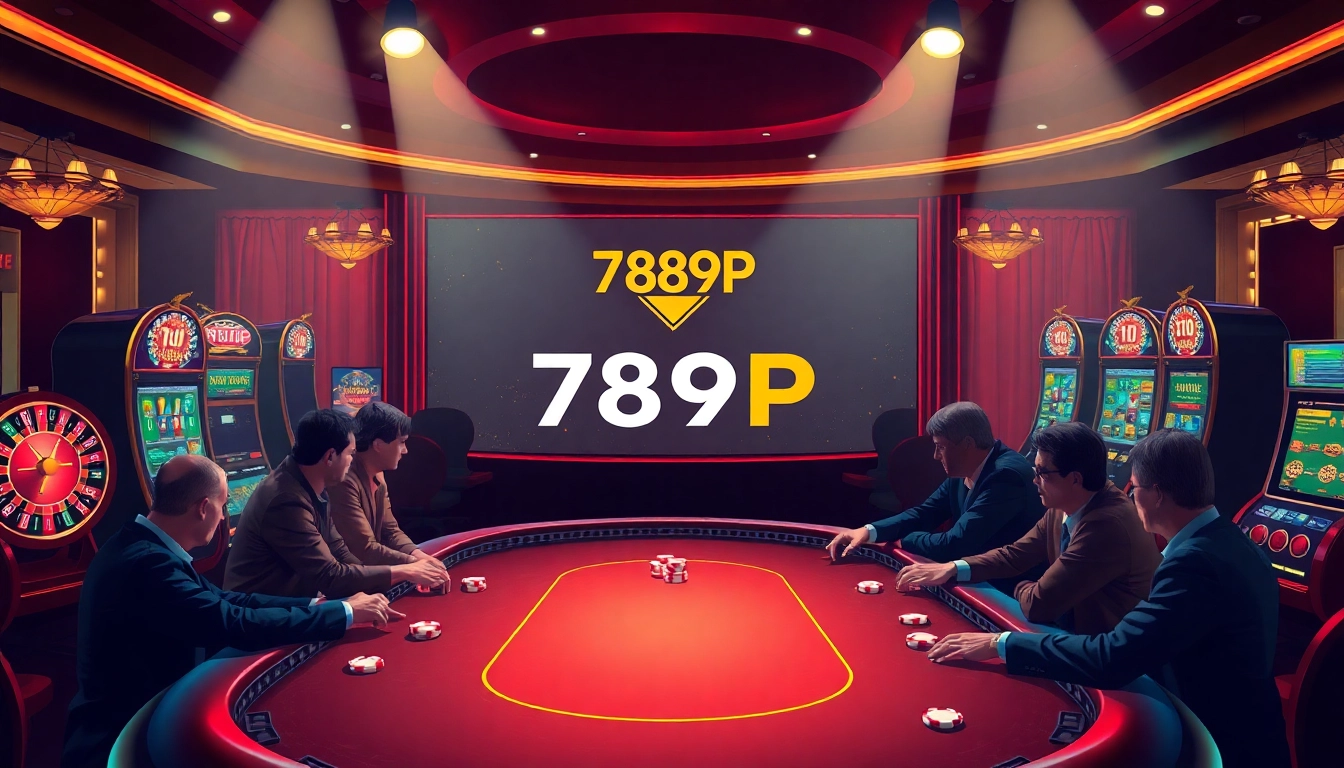 Experience the excitement of 789P's glamorous casino scene with poker action and vibrant slot machines.