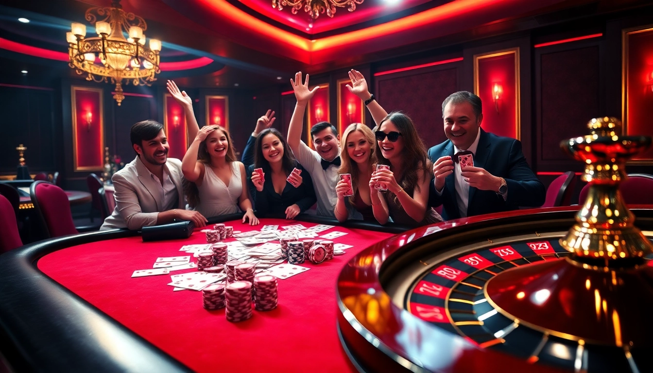 C168 casino gaming scene with poker players celebrating a jackpot win at a luxurious table.