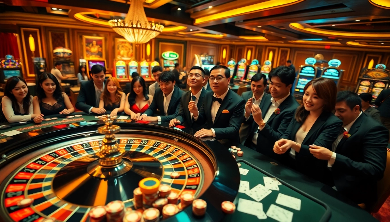 Players enjoying the excitement of gambling at the go8 casino with vibrant tables and action.
