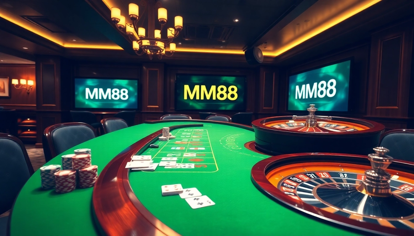 Playing poker at an MM88 casino table with exciting chips and cards in view.