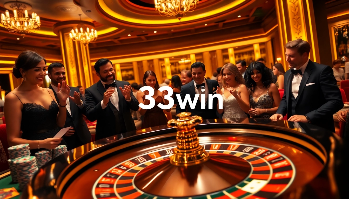 Experience high-stakes excitement at 33win with captivating casino visuals and players engaged in thrilling bets.