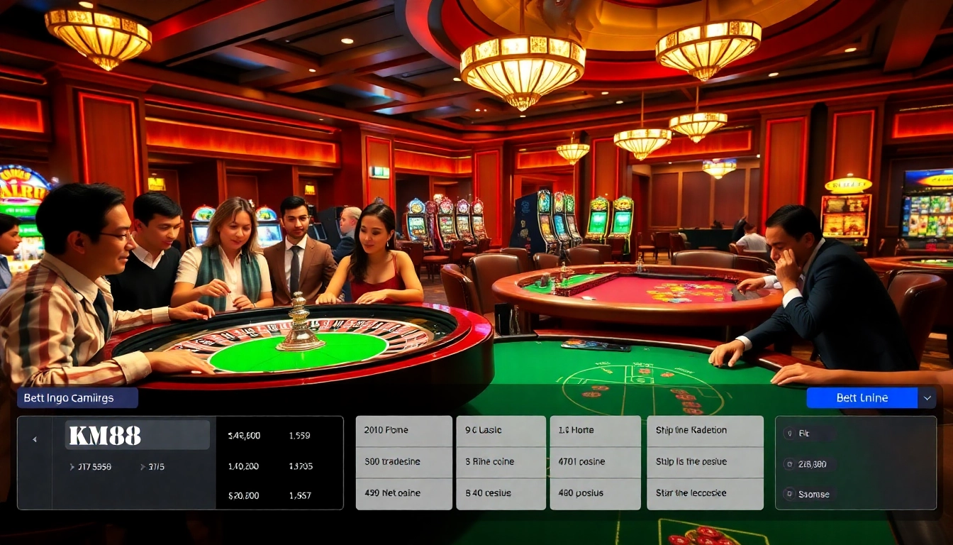 Exciting casino atmosphere showcasing km88 betting options at a vibrant roulette table.