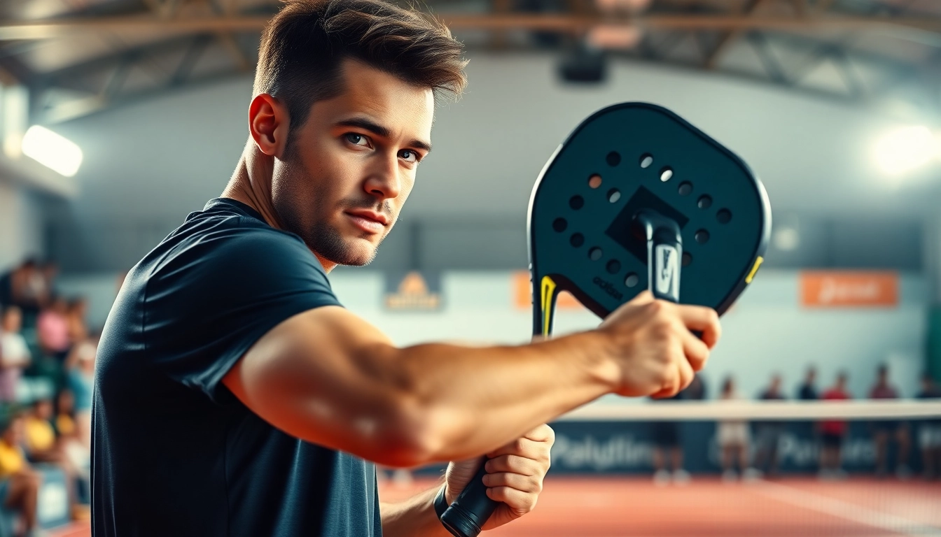 Aktiver Spieler mit adidas padel schläger auf dem Spielfeld, voller Energie und Konzentration.