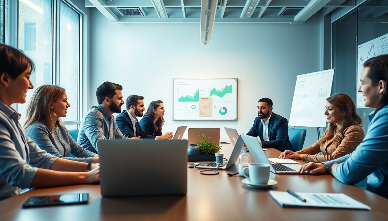 Eine professionelle Besprechungsszene, die ein vielfältiges Verkaufsteam zeigt, das Strategien zur Verbesserung ihrer Fokus-Seite und des Rekrutierungsprozesses diskutiert.