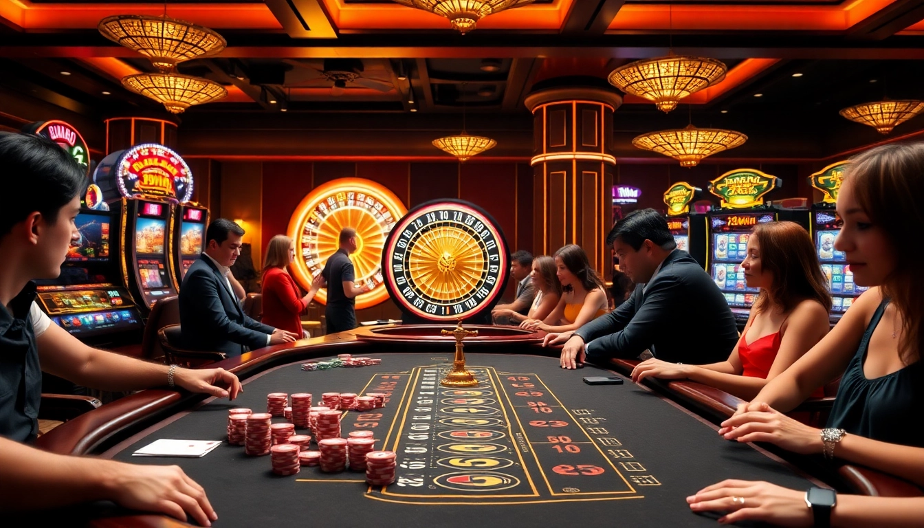 Experience the excitement at 13win casino with vibrant gaming scenes showcasing poker and slots.