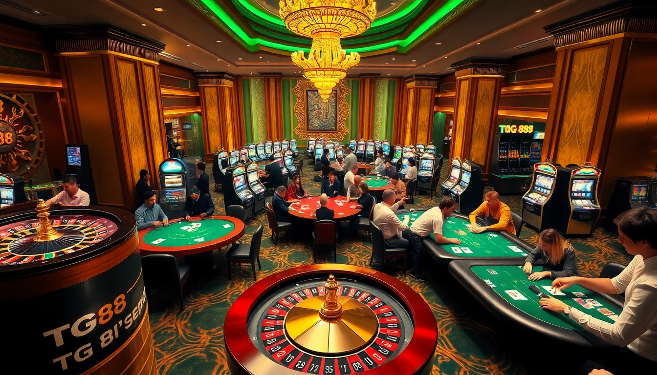 Experience high-stakes gaming action at TG 88 with vibrant casino tables and engaged players.