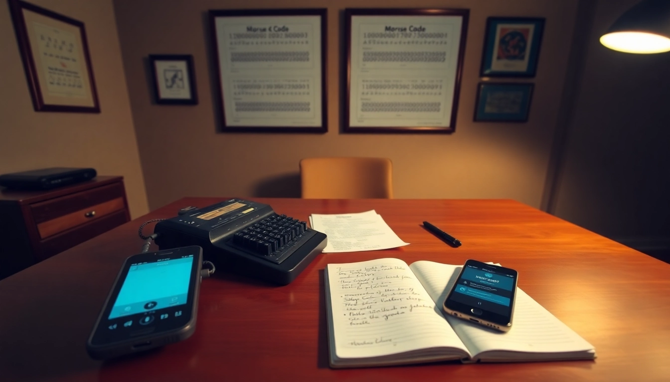 Learn Morse code in a serene study space featuring vintage tools and audio playback devices.