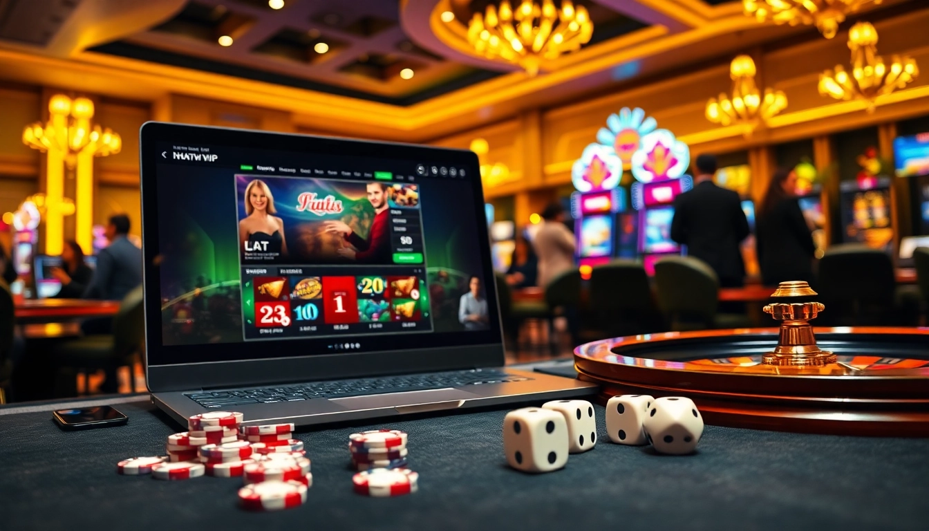 Experience the thrill of online gambling at https://nhatvip.meme/ with vibrant casino elements.
