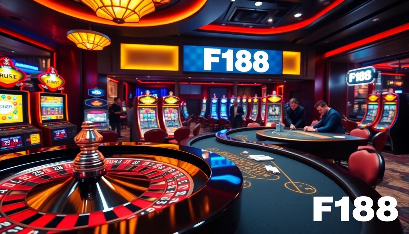 Experience the thrill of F168 at a luxurious casino table with dynamic players and vivid gaming elements.