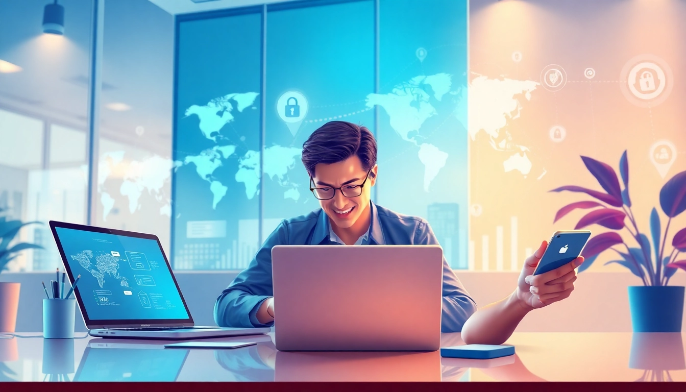 在多台设备上显示的快连官网应用程序，展示无缝连接和现代科技环境中的安全特性。