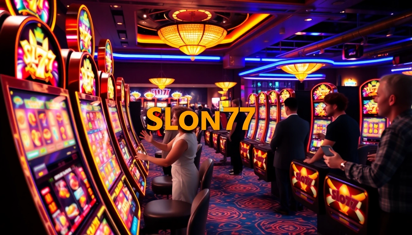 Menangkan di Slot77 dengan pemain yang bersemangat di mesin slot warna-warni.