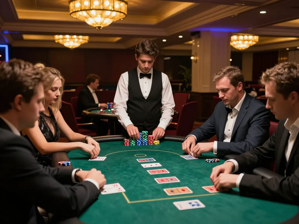 33win players engaging in a high-stakes poker game with colorful chips and community cards visible