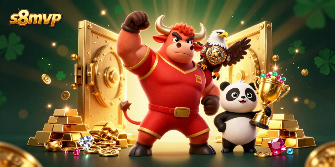 Experience exciting winnings at s8mvp with a vibrant casino scene featuring colorful characters and gold treasures.