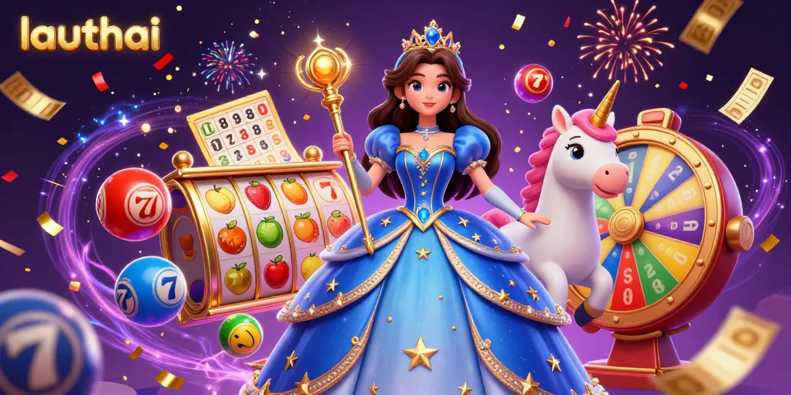 Spin and win with lauthai’s vibrant 3D casino scene featuring colorful slots, dynamic balls, and magical effects.