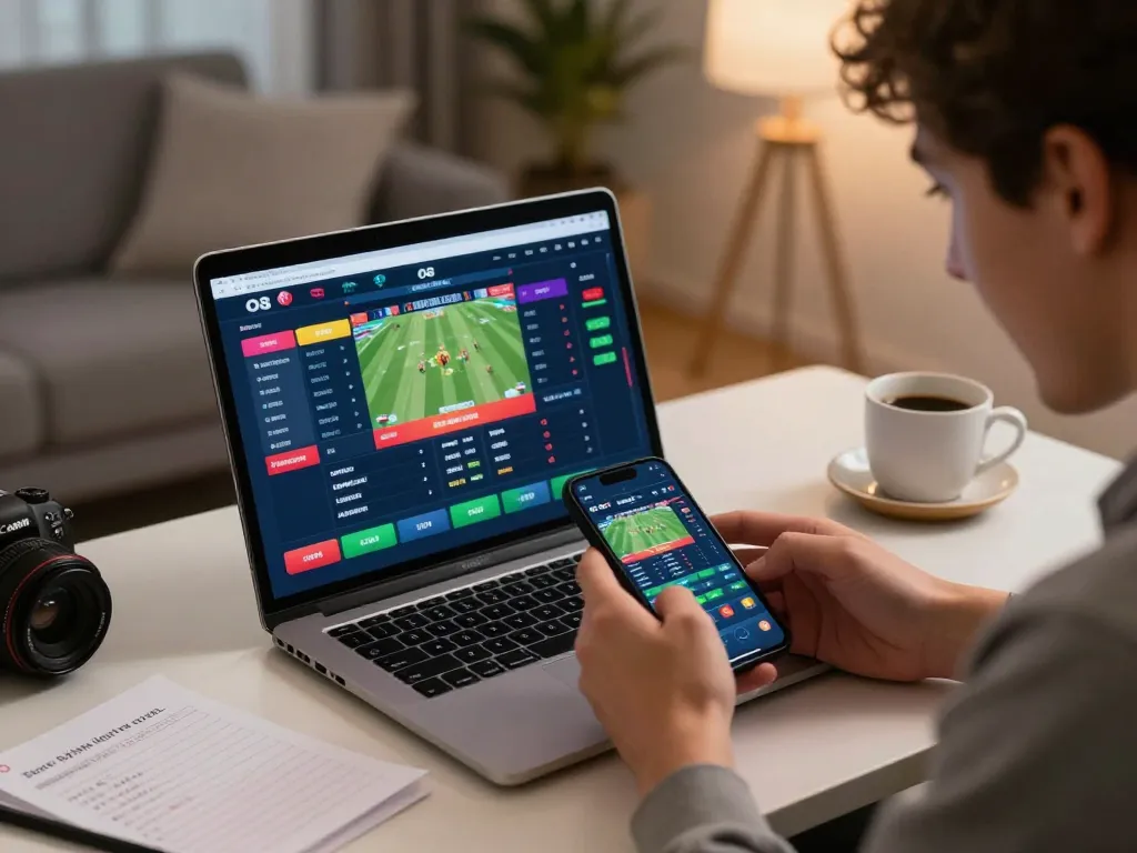 Intense sports betting session on O8net3 with user engaging online and tracking live scores.