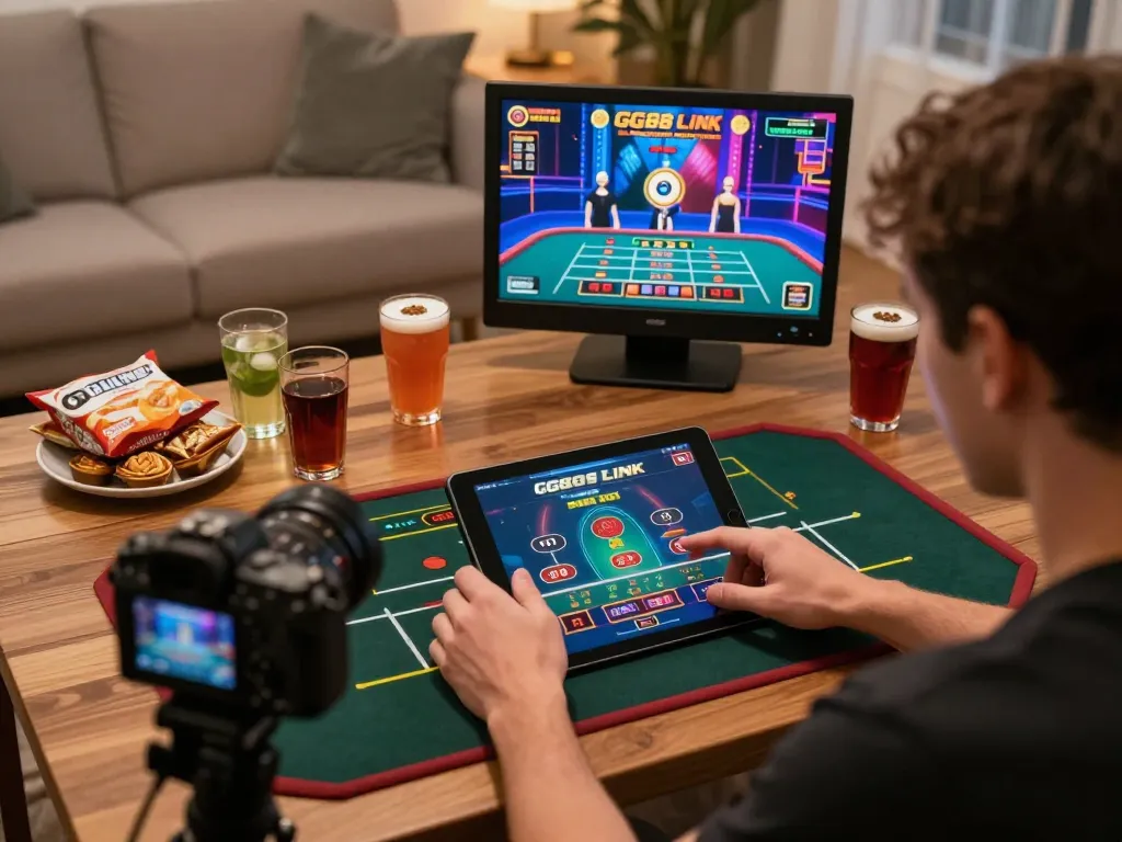 Playing games via GG88 Link on a tablet in a cozy home environment, showcasing responsible gaming.