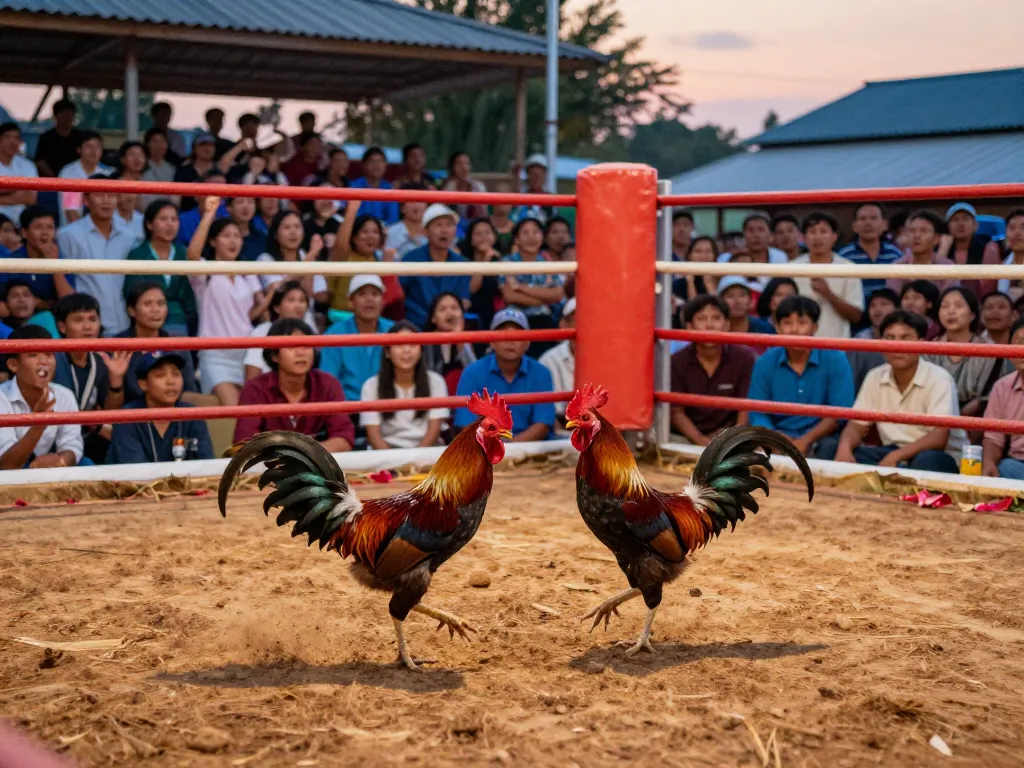 A thrilling view of đá gà thomo event showcasing intense rooster duels and excited audience.