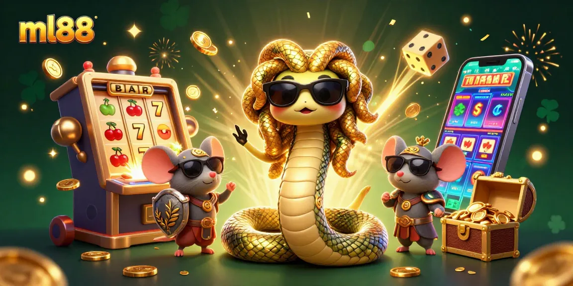 Experience the excitement of slots at ml88 with Medusa and a warrior mouse amidst a jackpot explosion.