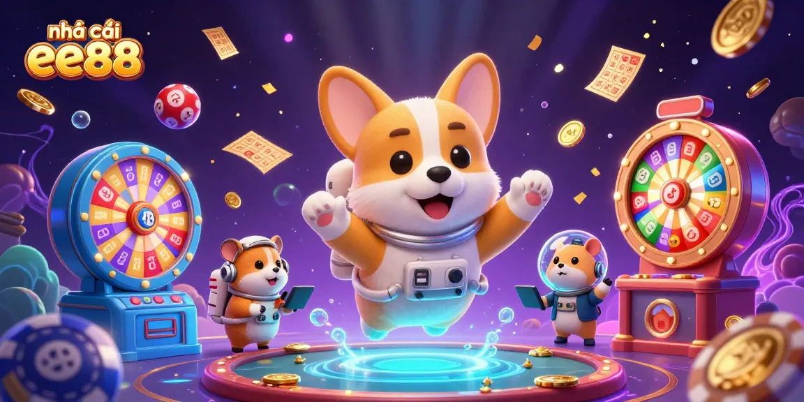 Engage with nhà cái ee88 and win at the exciting space station casino while floating with cartoon characters.