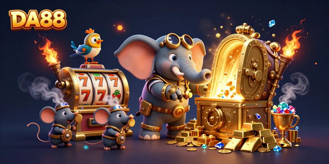 Engage in thrilling gameplay at DA88 with steampunk characters celebrating jackpot wins.