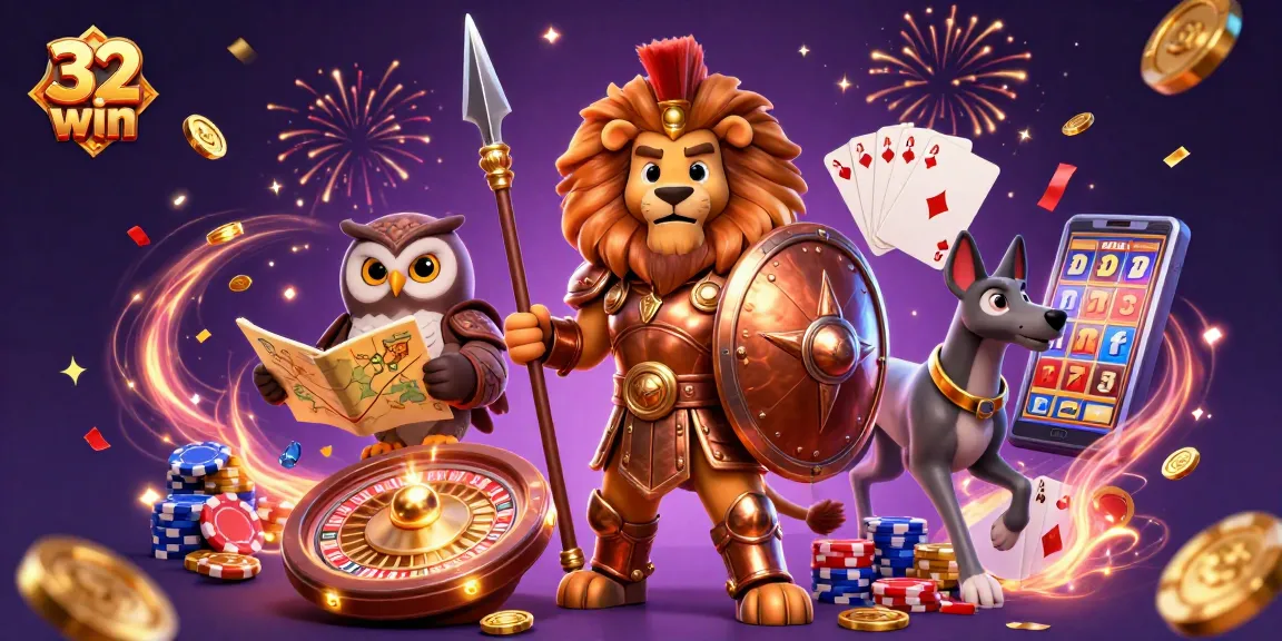 Experience the excitement of 32 win with vibrant 3D casino characters and dynamic game elements.